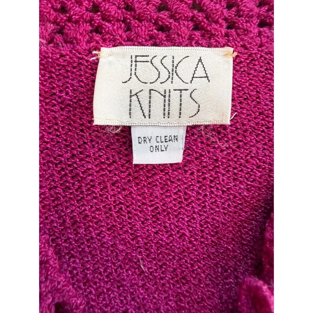 Jessica Knits Two Piece Skirt Set Magenta Metallic Sparkle Knit Midi Medium VTG - Picture 6 of 16